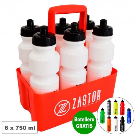 Pack 6 Botellas 750 ml + Cesta Portabotellas Rojo Zastor