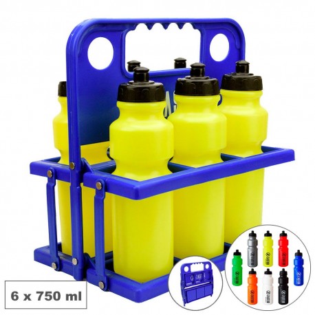 Pack 6 Botellas 750 ml + Cesta Portabotellas Plegable Azul