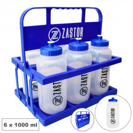 Pack 6 Botellas 1 Litro + Cesta Portabotellas Plegable Azul