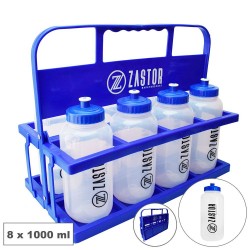 Pack 8 Botellas 1 Litro + Cesta Portabotellas Plegable Azul